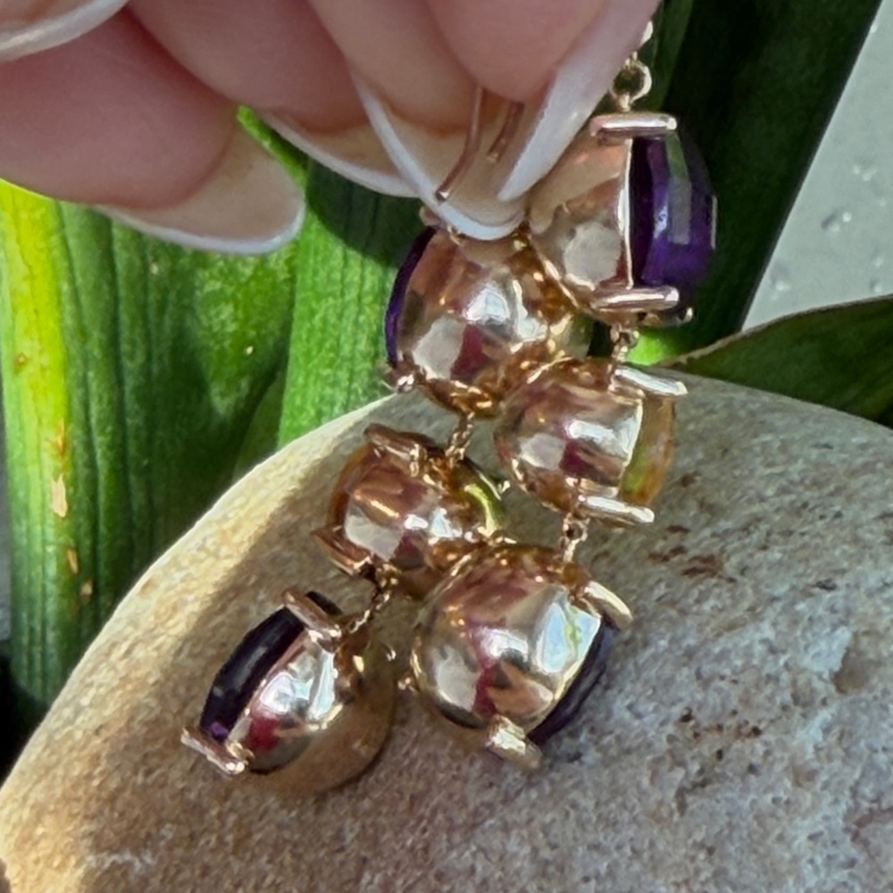 14 karat gold, amethyst, and citrine Drop Earrings - Picture 8 of 13